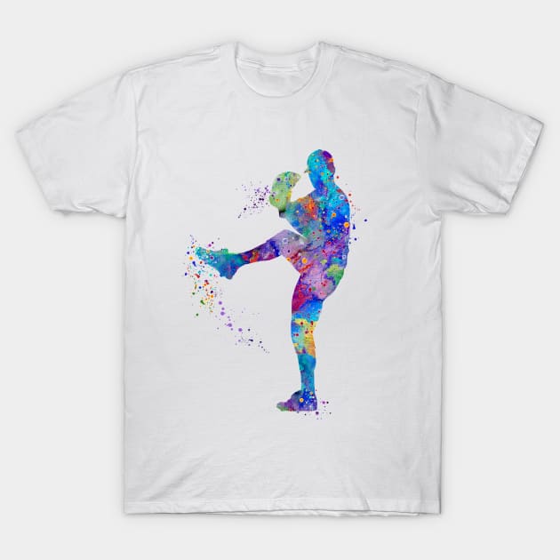 Baseball Boy Pitcher Watercolor T-Shirt by LotusGifts